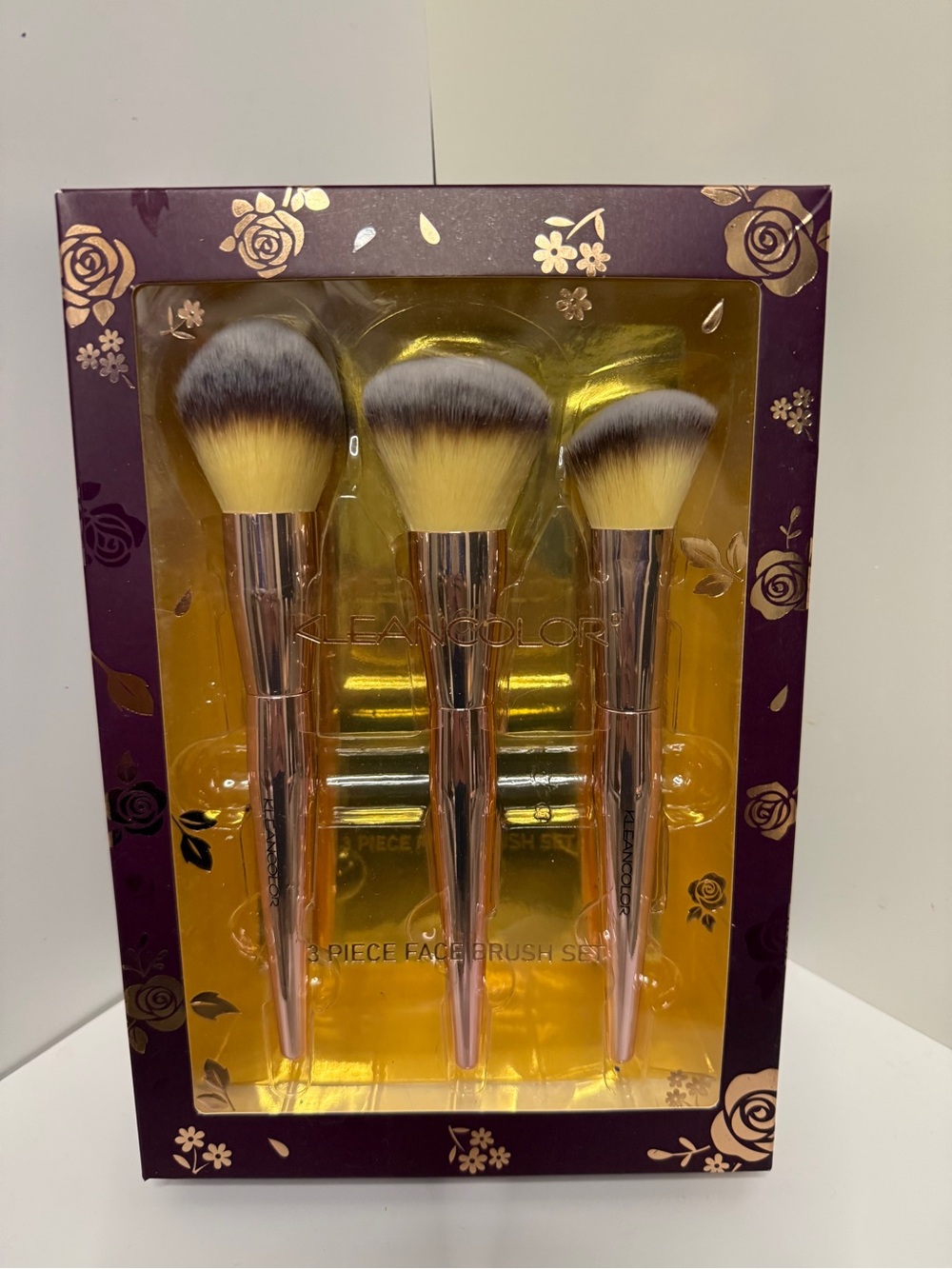 Kleancolor 3-Piece Face Brush Set - Rose Gold Handles  Free Brush with purchase!